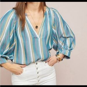Maeve By Anthropologie Women's Pullover Blouse Size XSmall V Neck Stripe